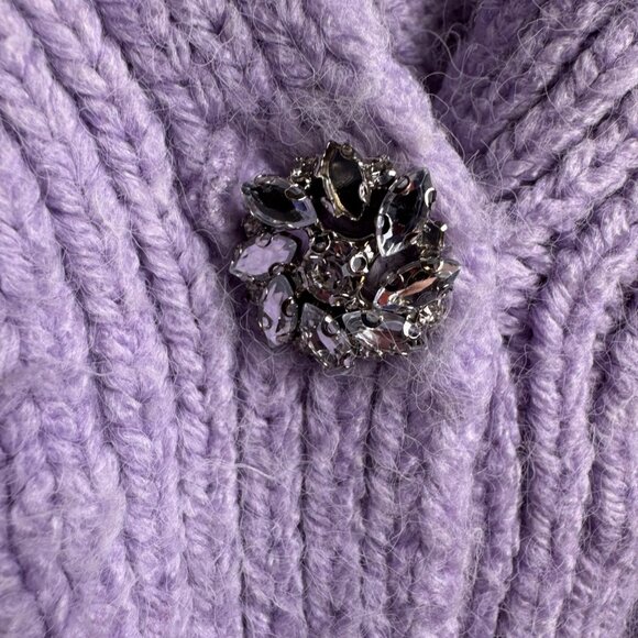 Zara Jewel Button Purple Cable Knit Cropped Cardigan Sweater Rhinestone Blogger - Picture 2 of 7